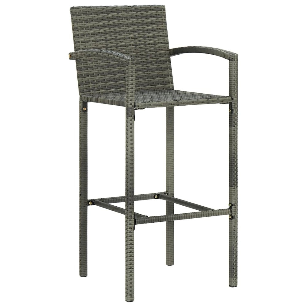 Bar Stool Set of 4 Grey PE rattan, powder-coated steel