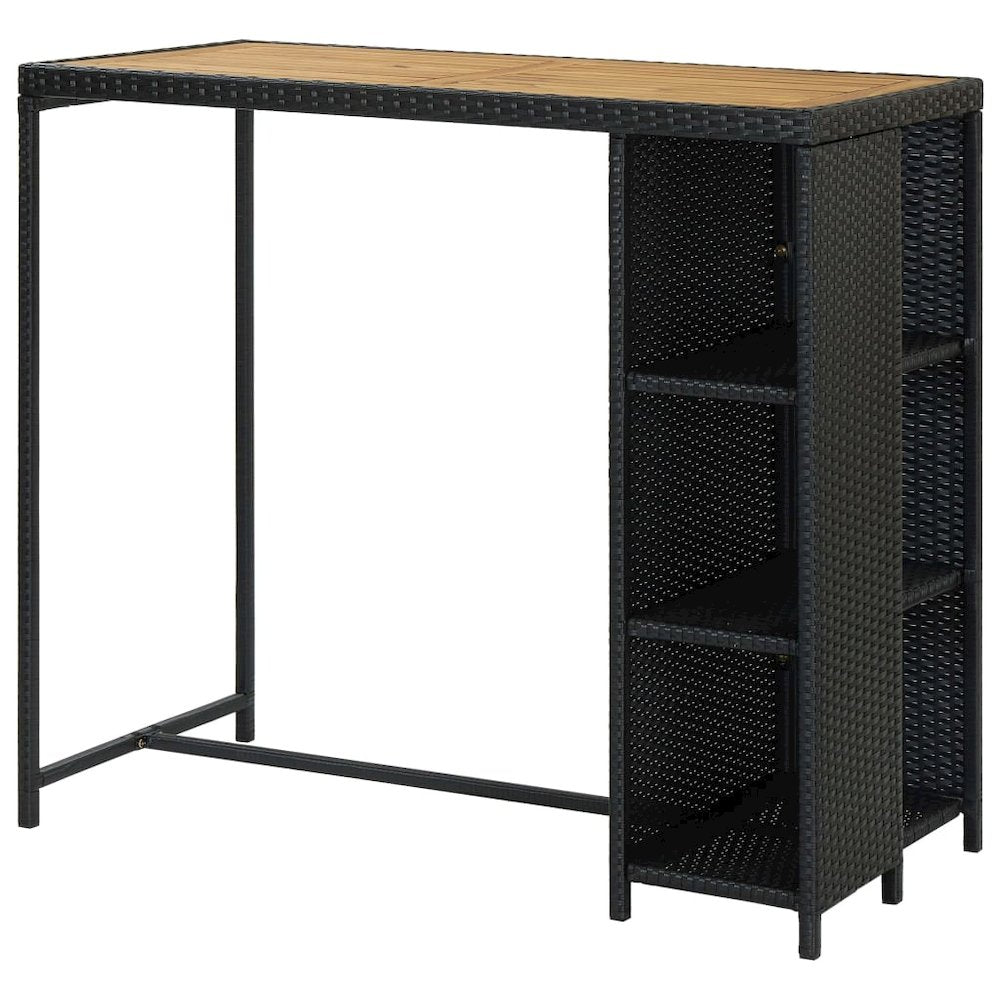 Bar Table Black PE rattan, steel, solid acacia wood Counter Height