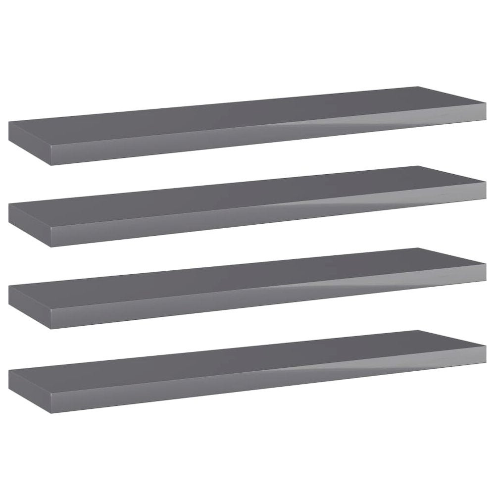 Shelf Set of 4 High gloss grey Engineered wood 15.7x3.9x0.6 in