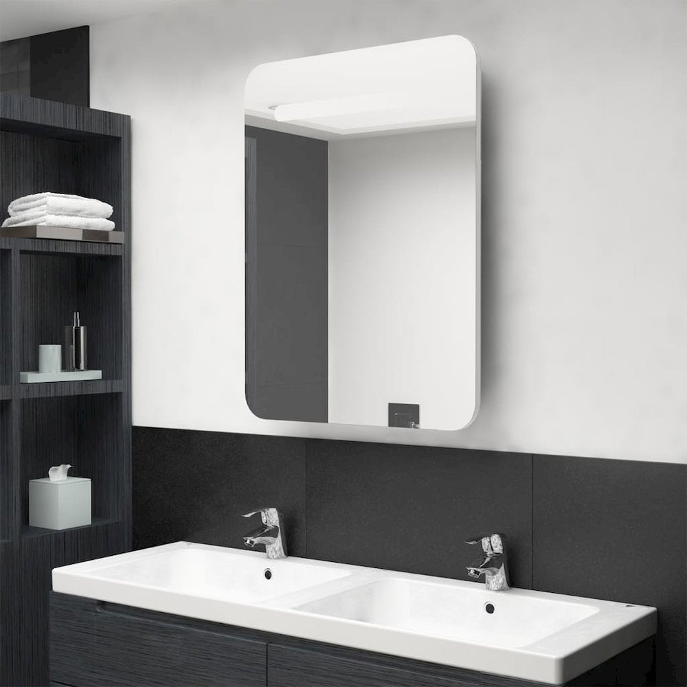 Bathroom Cabinet Shining White MDF with Melamine Finish, Glass