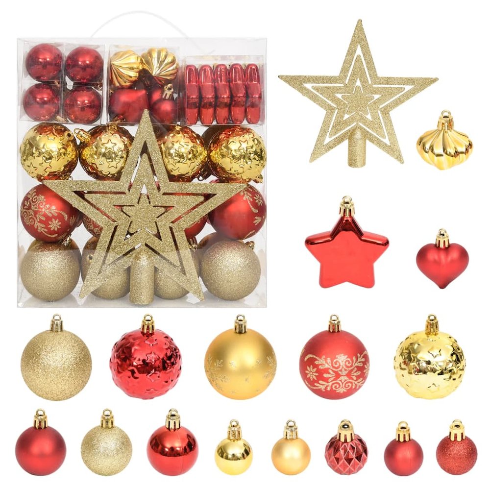 Christmas Bauble Set Gold and Red Plastic Assorted Sizes