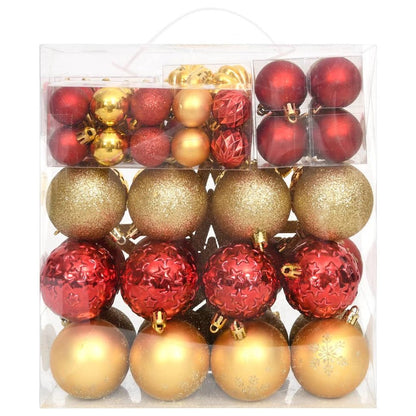 Christmas Bauble Set Gold and Red Plastic Assorted Sizes