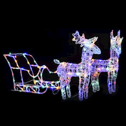 Reindeers & Sleigh Christmas Decoration 160 LEDs 51.2" Acrylic
