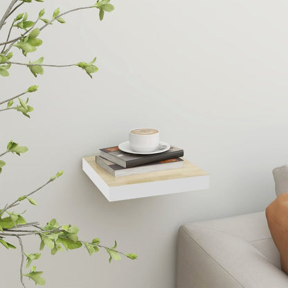 Wall Shelf Oak and White Honeycomb MDF, Metal 9.1 x 9.3 x 1.5 in