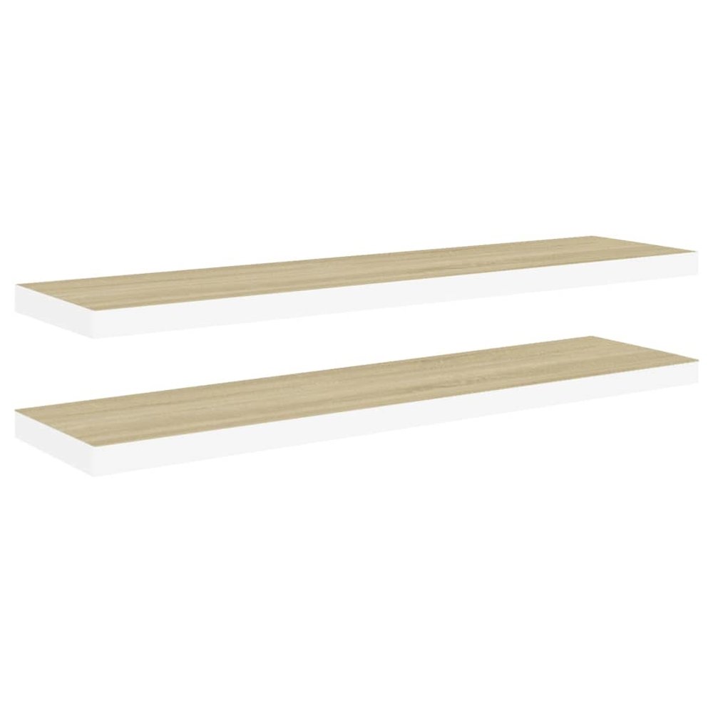 Wall Shelf Set of 2 Oak and White Honeycomb MDF, metal frame