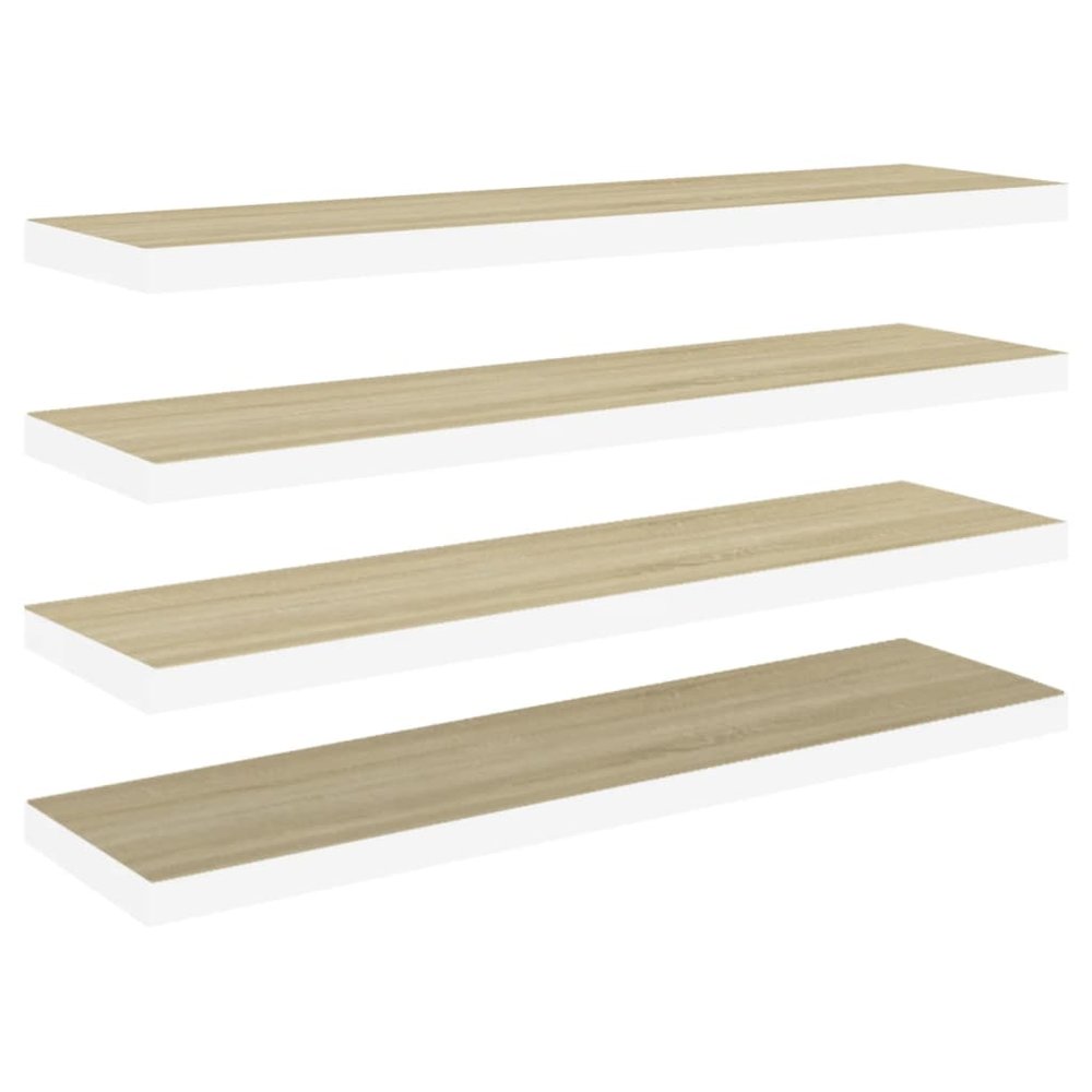 Wall Shelf Set of 4 Oak and White Honeycomb MDF, Metal Large