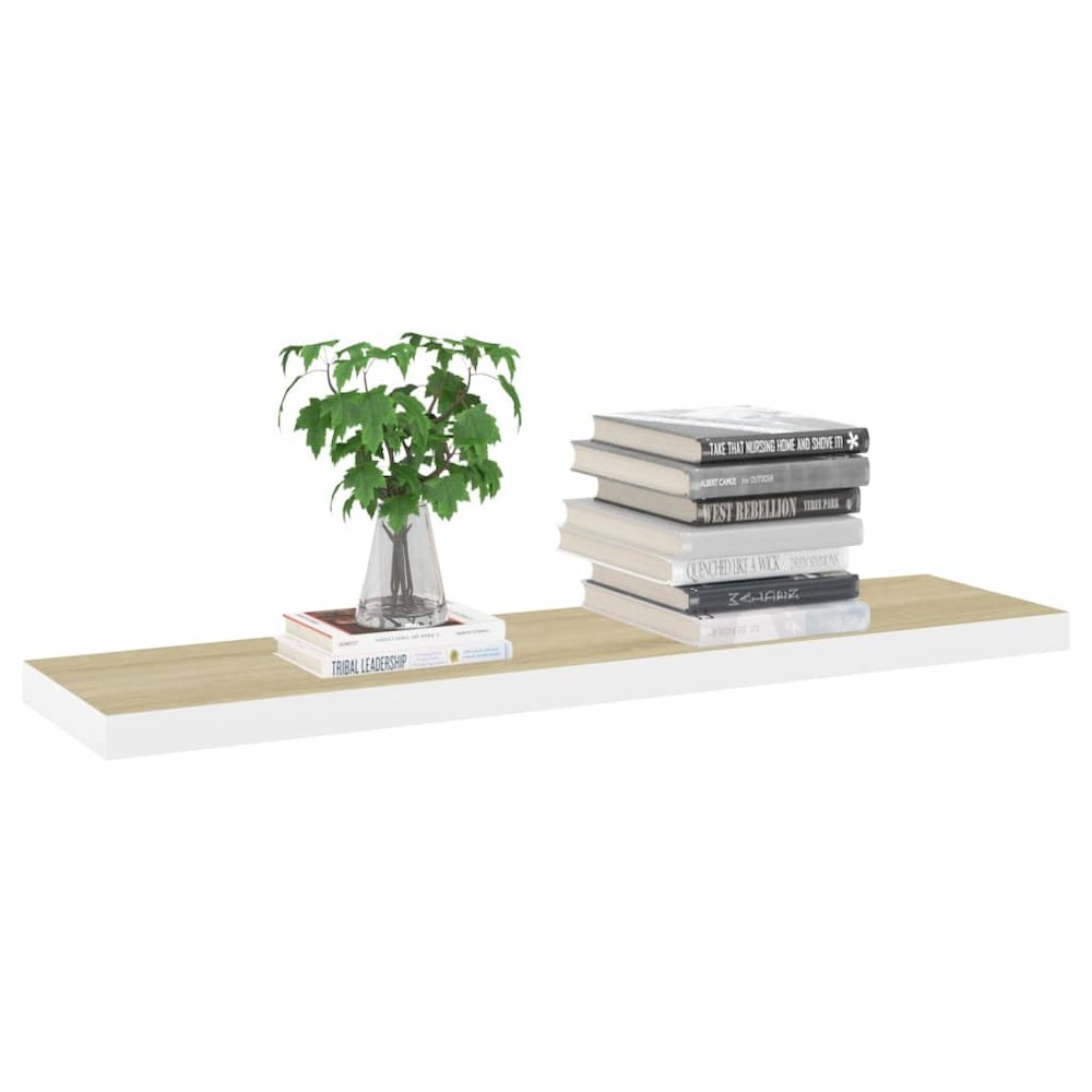 Wall Shelf Set of 4 Oak and White Honeycomb MDF, Metal Large