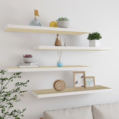 Wall Shelf Set of 4 Oak and White Honeycomb MDF, Metal Large