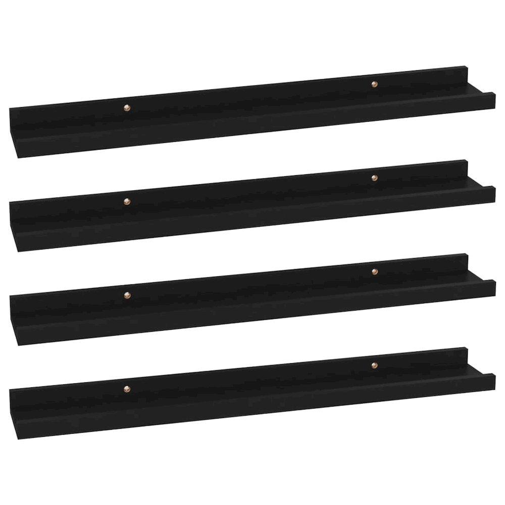 Wall Shelf Set of 4 Black MDF 23.6x3.5x1.2 in Wall mounting