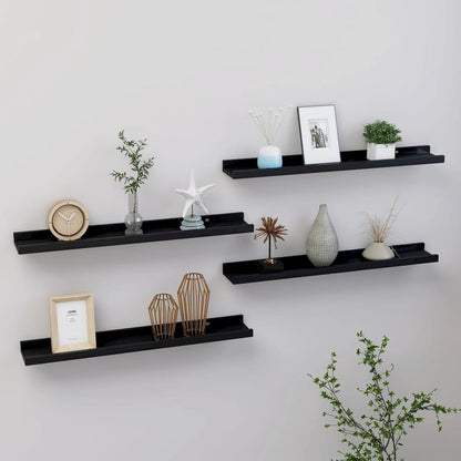 Wall Shelf Set of 4 Black MDF 23.6x3.5x1.2 in Wall mounting