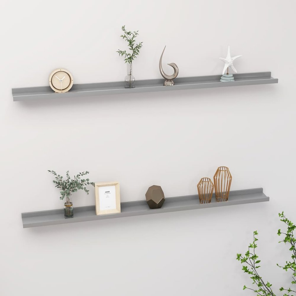Wall Shelf Set of 2 Grey MDF 45.3 x 3.5 x 1.2 in Wall mounting