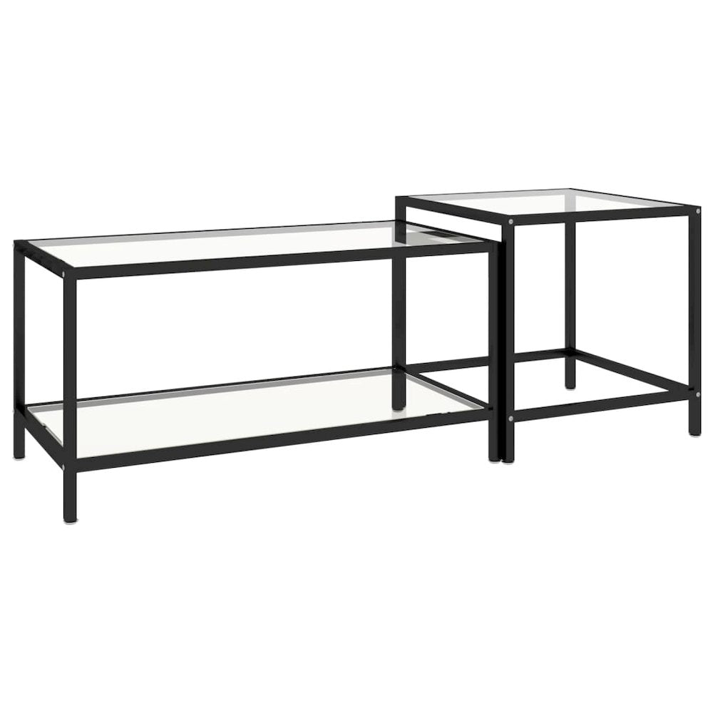 Tea Table Set of 2 Transparent Tempered glass, powder-coated steel