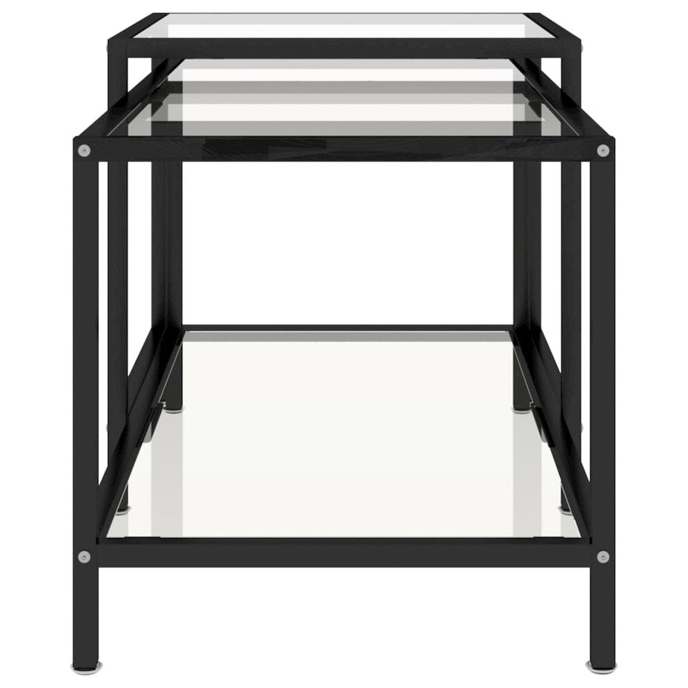 Tea Table Set of 2 Transparent Tempered glass, powder-coated steel