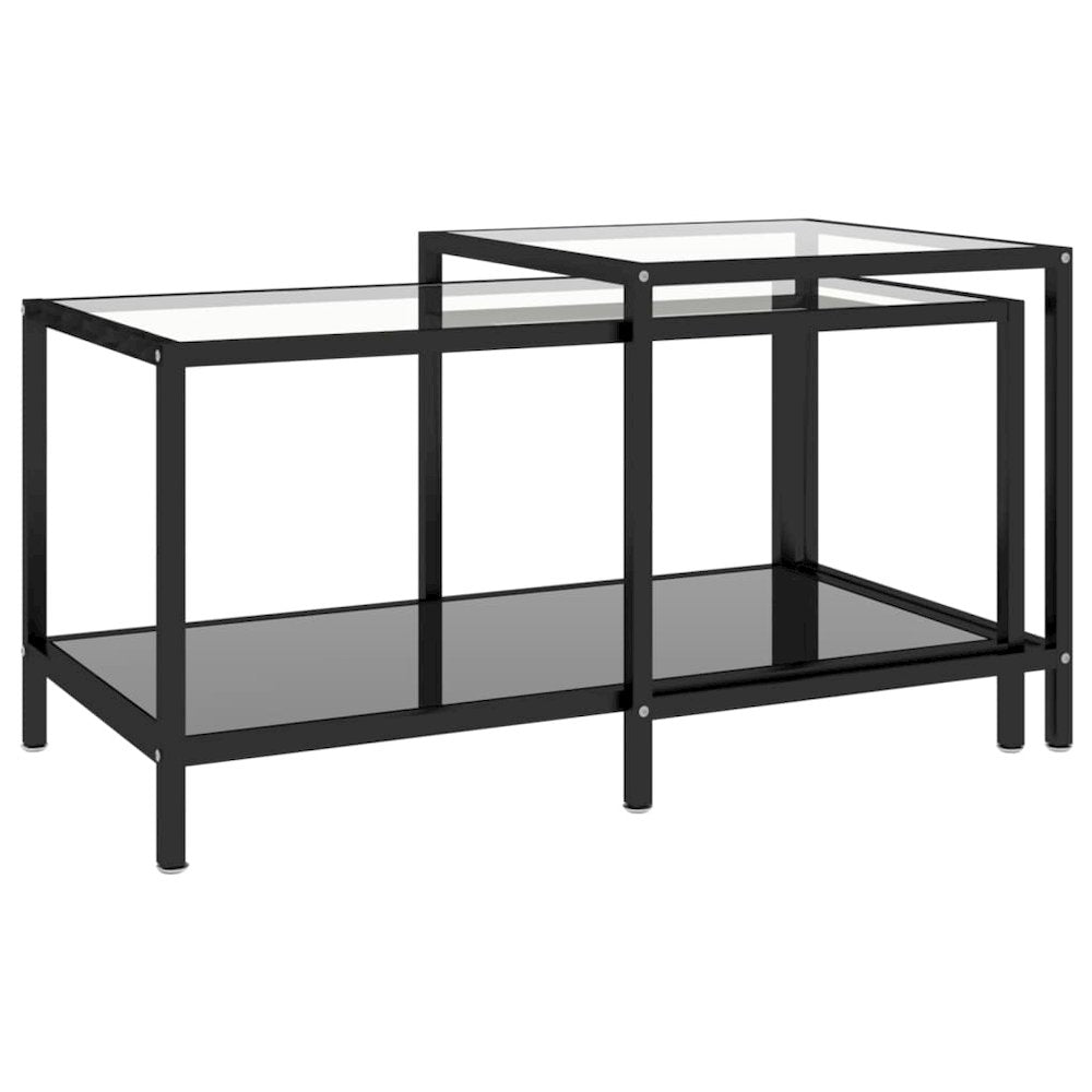 Tea Table Set of 2 Black Tempered glass, powder-coated steel