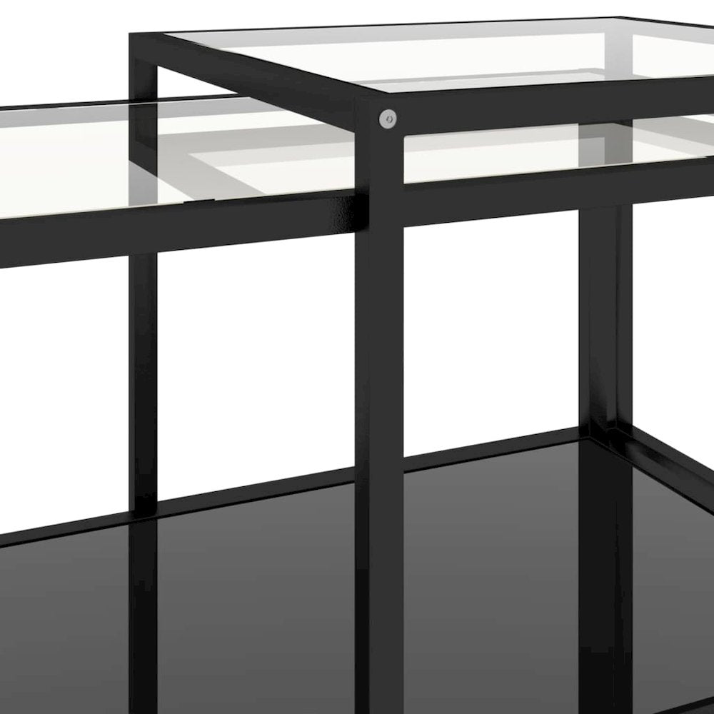 Tea Table Set of 2 Black Tempered glass, powder-coated steel