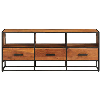 TV Cabinet Honey Brown, Black Solid Acacia Wood, Powder-Coated Iron