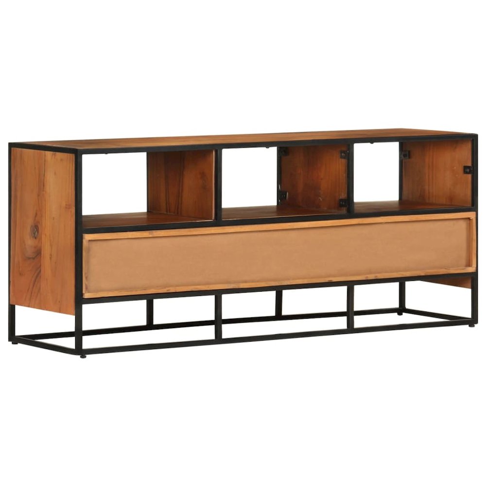 TV Cabinet Honey Brown, Black Solid Acacia Wood, Powder-Coated Iron