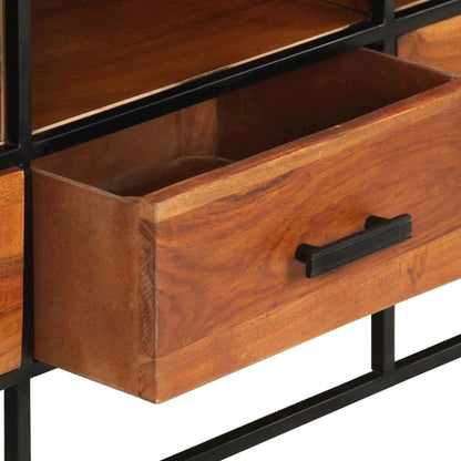 TV Cabinet Honey Brown, Black Solid Acacia Wood, Powder-Coated Iron