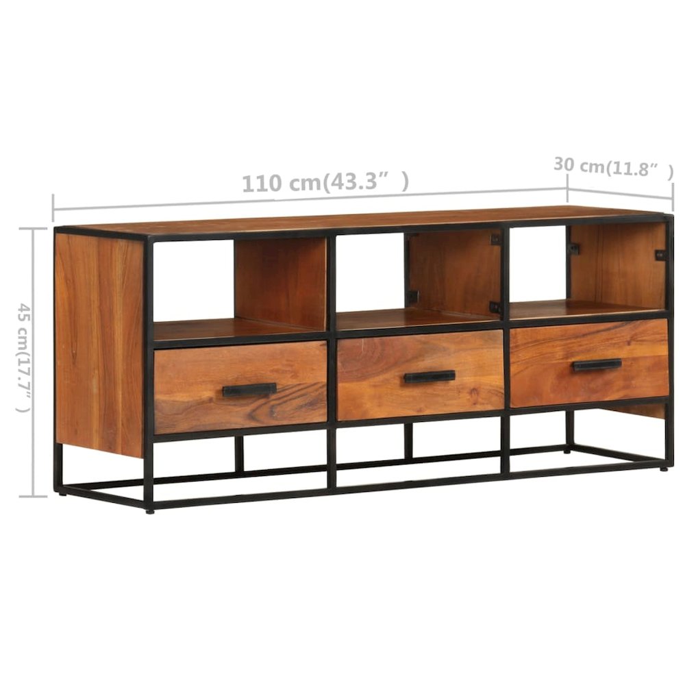 TV Cabinet Honey Brown, Black Solid Acacia Wood, Powder-Coated Iron