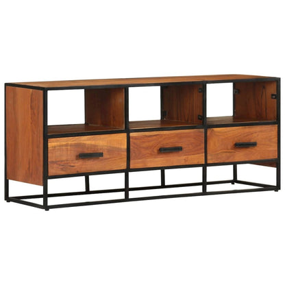 TV Cabinet Honey Brown, Black Solid Acacia Wood, Powder-Coated Iron
