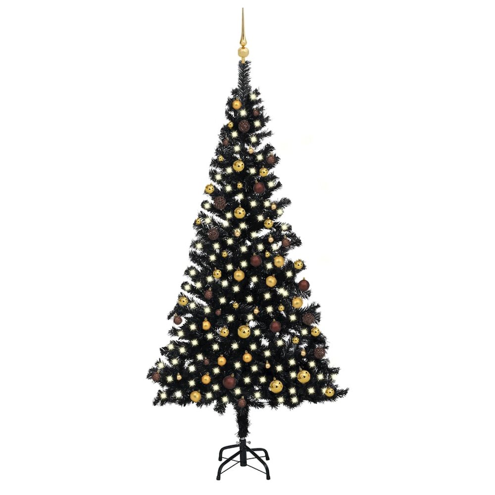 vidaXL Artificial Christmas Tree with LEDs&Ball Set Black 94.5" PVC, 3077506