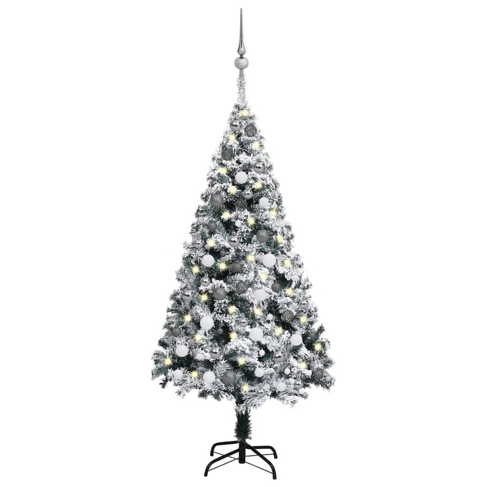 vidaXL Artificial Christmas Tree with LEDs&Ball Set Green 59.1" PVC, 3077915