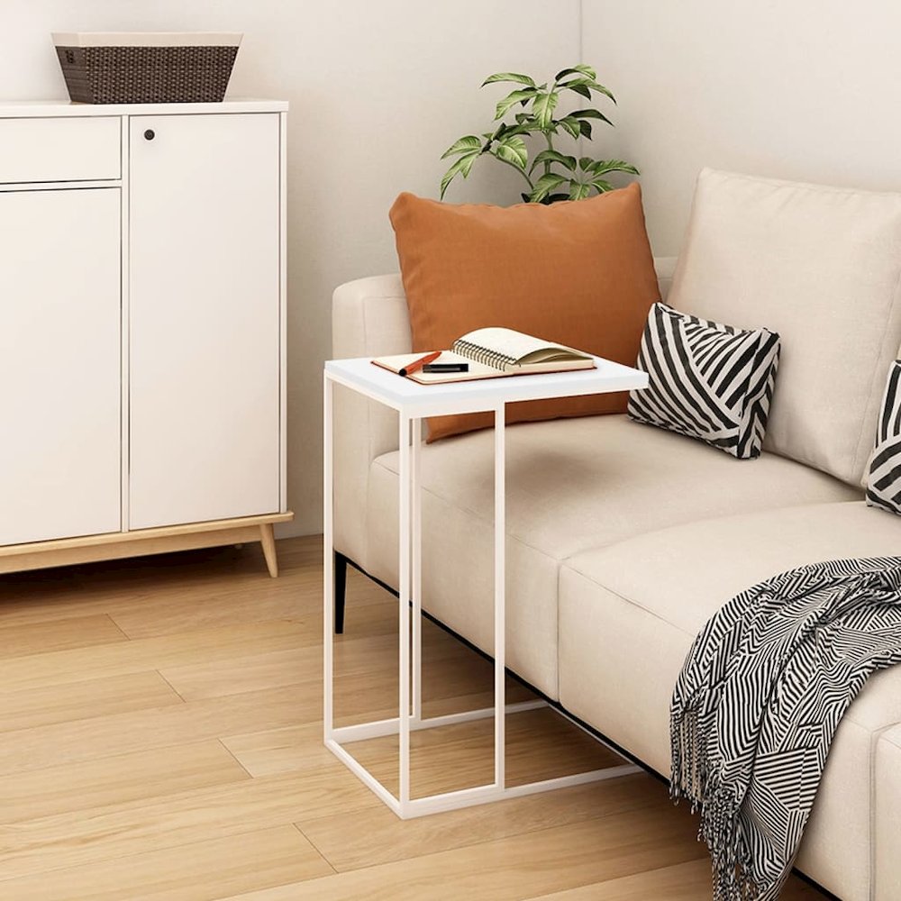 Side Table White Engineered wood, Iron Compact Simplistic