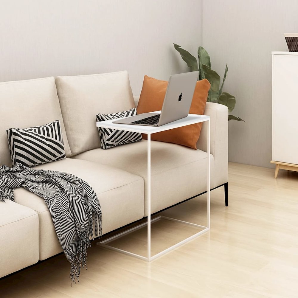 Side Table White Engineered Wood, Iron Compact Durable