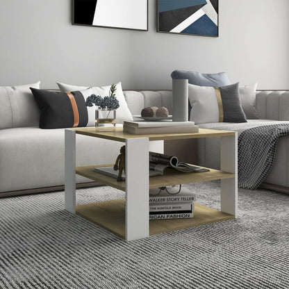 Coffee Table Sonoma Oak and White Engineered Wood Square Modern