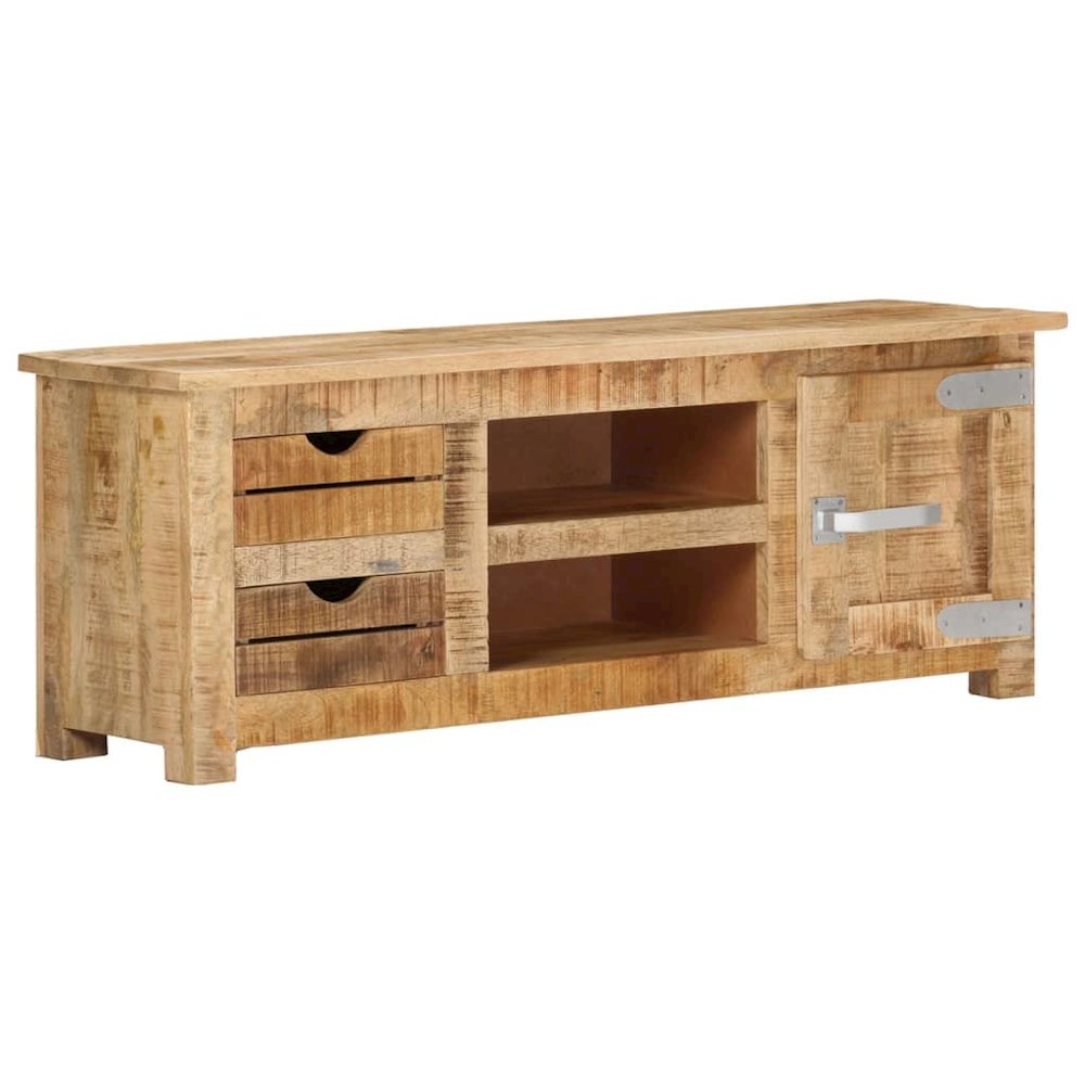TV Cabinet Natural Wood Rough Mango Wood, MDF Medium TV Cabinet