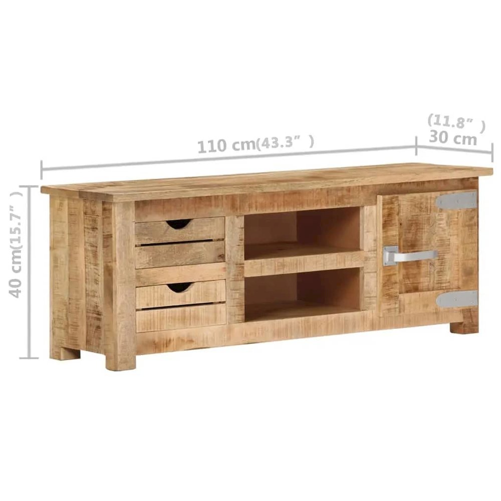 TV Cabinet Natural Wood Rough Mango Wood, MDF Medium TV Cabinet
