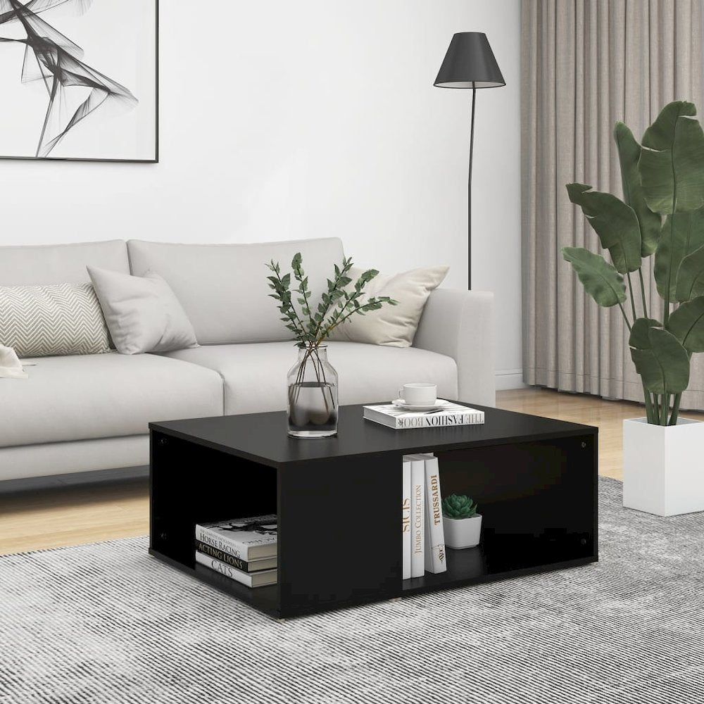 Coffee Table Black Engineered Wood Medium Rectangular Modern