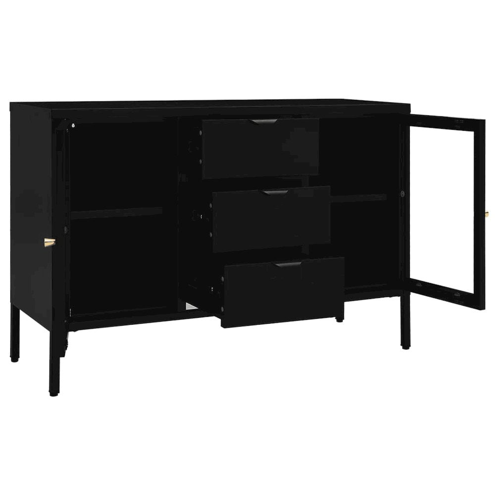 Sideboard Black Steel, tempered glass Medium Sideboard