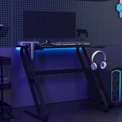 Gaming Desk Black Engineered wood Medium Ergonomic Gaming Desk