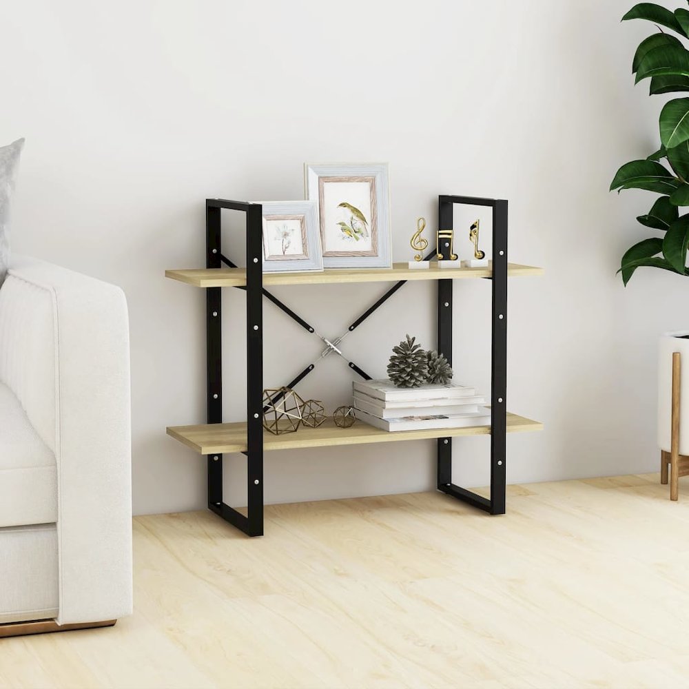 Book Cabinet Sonoma oak, Black Engineered wood, Metal