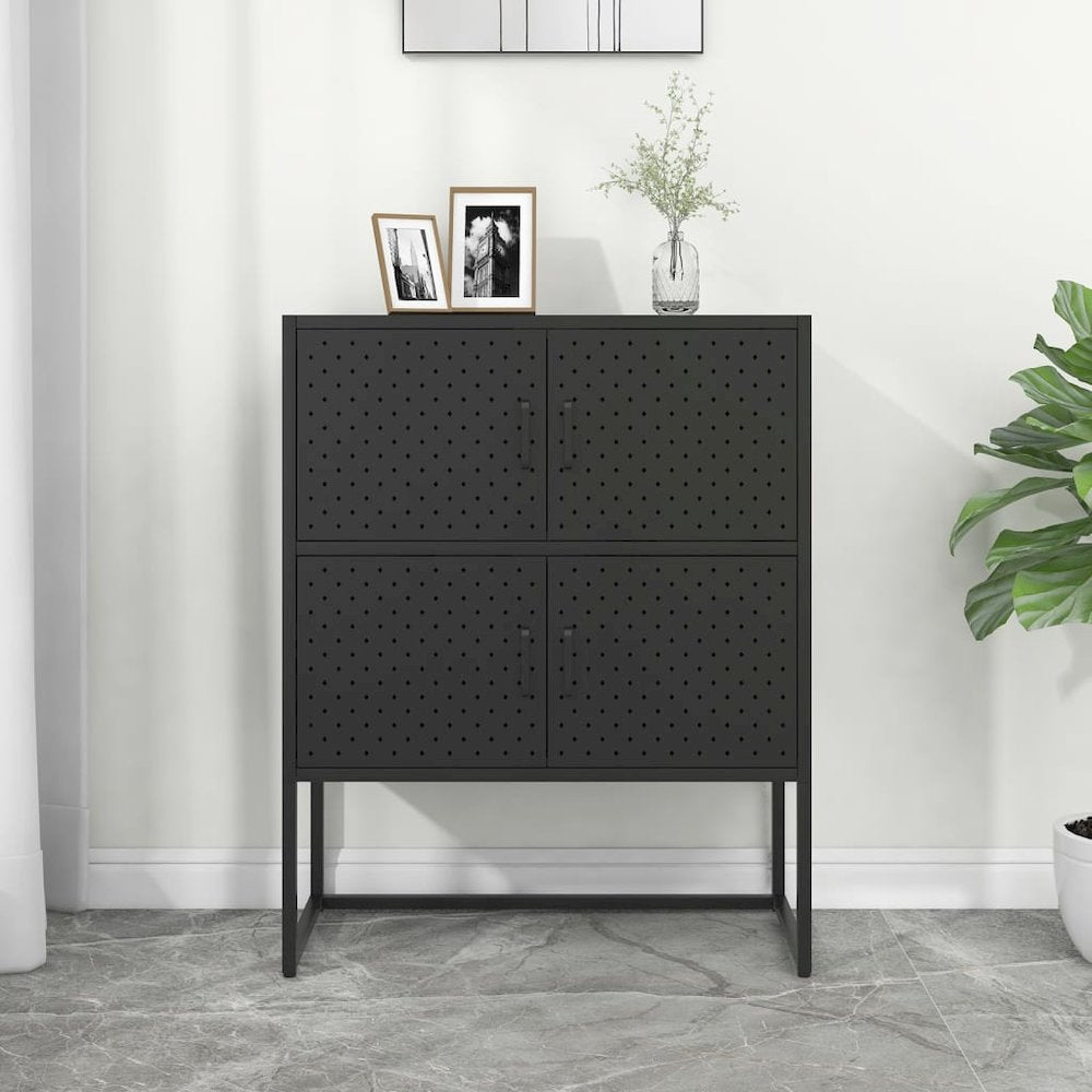 Highboard Black Steel 31.5 x 13.8 x 39.4 in Levelers Highboard