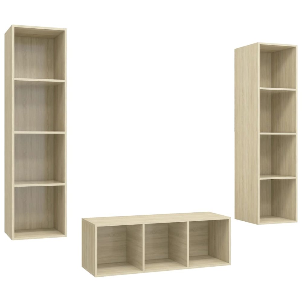 vidaXL 3 Piece TV Cabinet Set Sonoma Oak Engineered Wood, 3079757