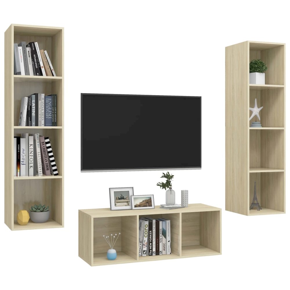 vidaXL 3 Piece TV Cabinet Set Sonoma Oak Engineered Wood, 3079757