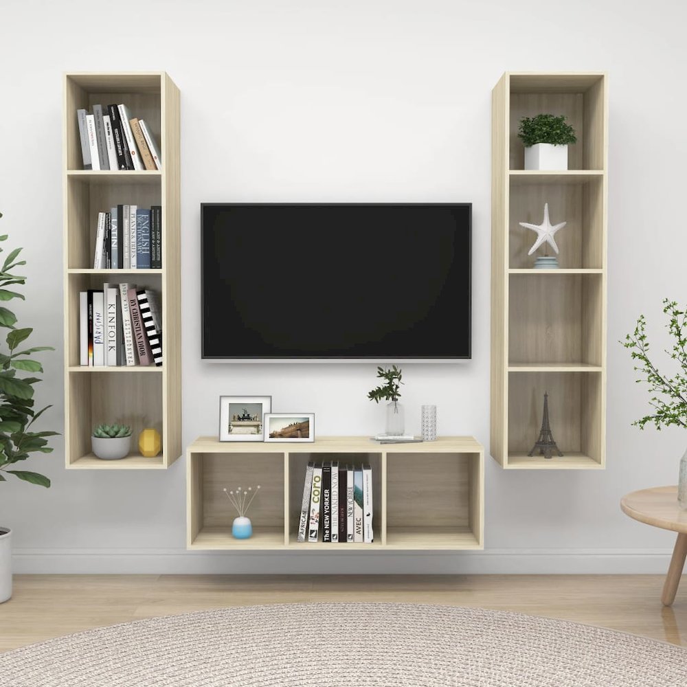 vidaXL 3 Piece TV Cabinet Set Sonoma Oak Engineered Wood, 3079757