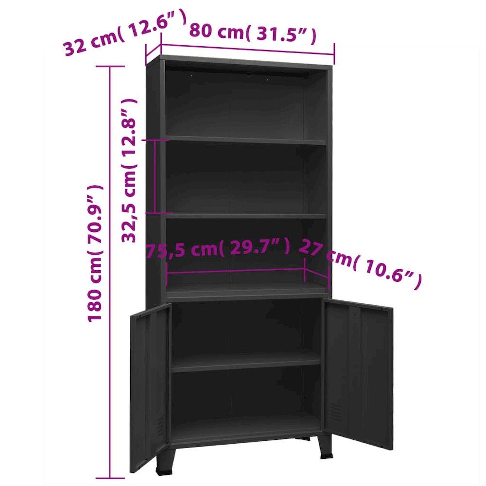 Bookshelf Anthracite Steel 31.5 x 12.6 x 70.9 in