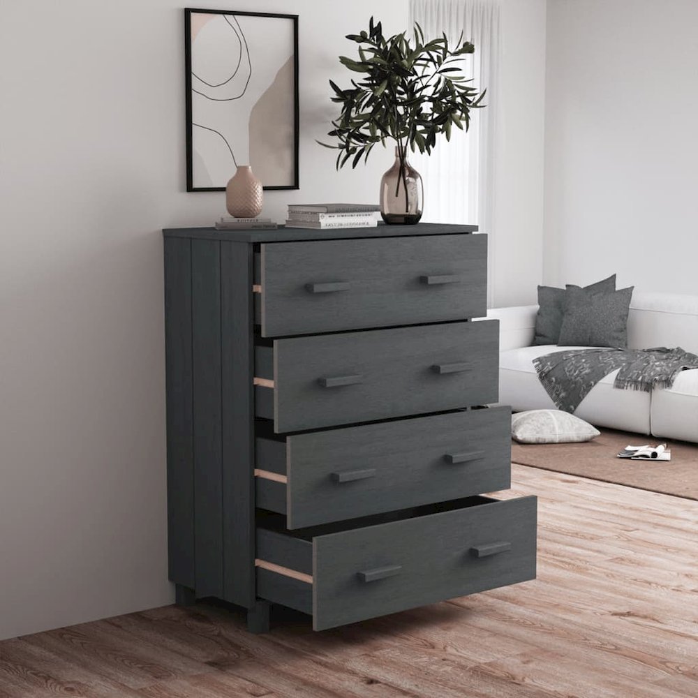Sideboard Dark Grey Solid Pine Wood, MDF Large
