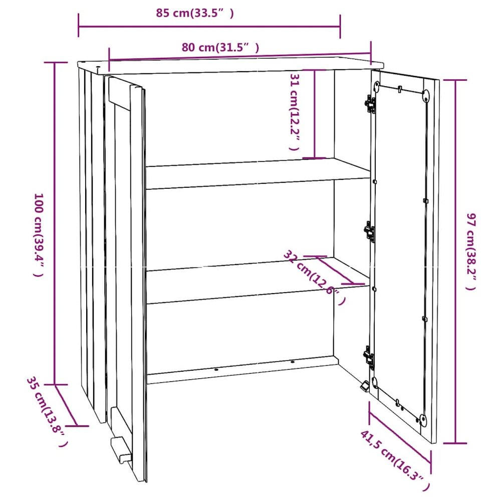 Top for Highboard HAMAR Dark Gray 33.5"x13.8"x39.4" Solid Wood Pine