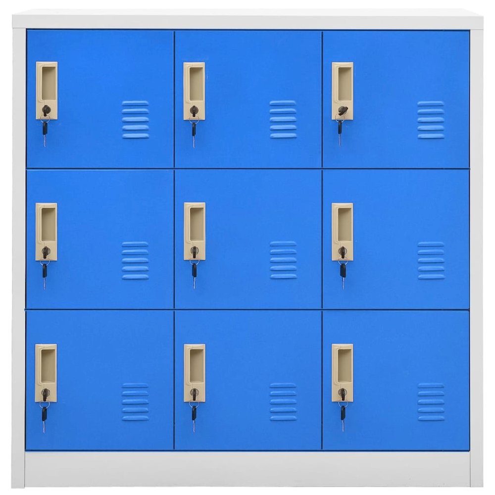Locker Cabinet Set of 2 Light grey and blue Steel Medium