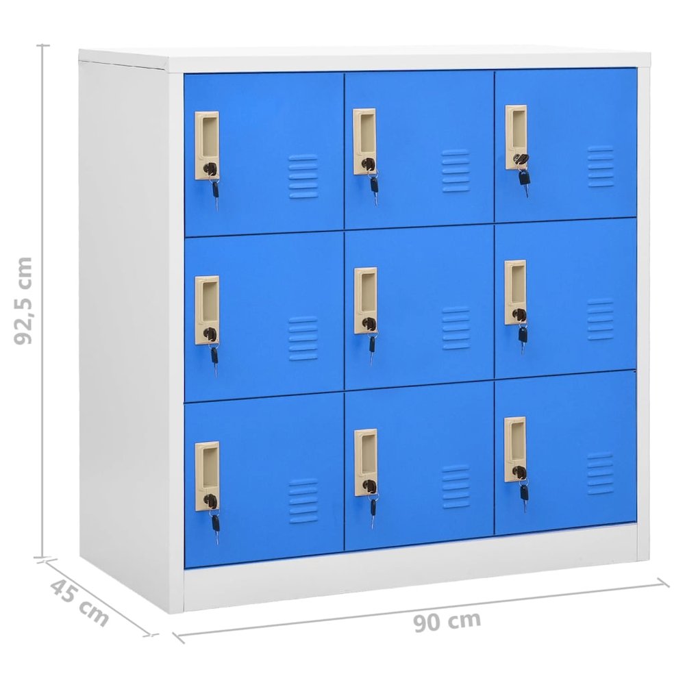 Locker Cabinet Set of 2 Light grey and blue Steel Medium