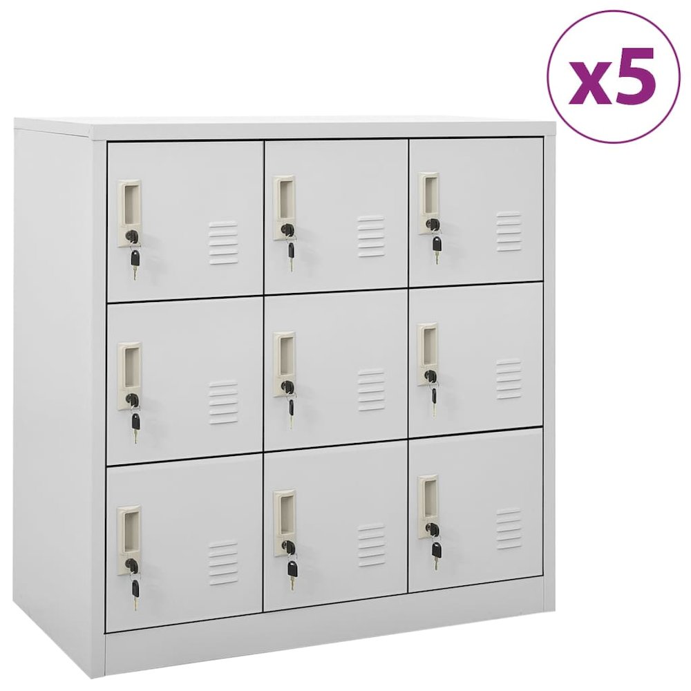Locker Cabinet Set of 5 Light Grey Steel Medium Locker Cabinet