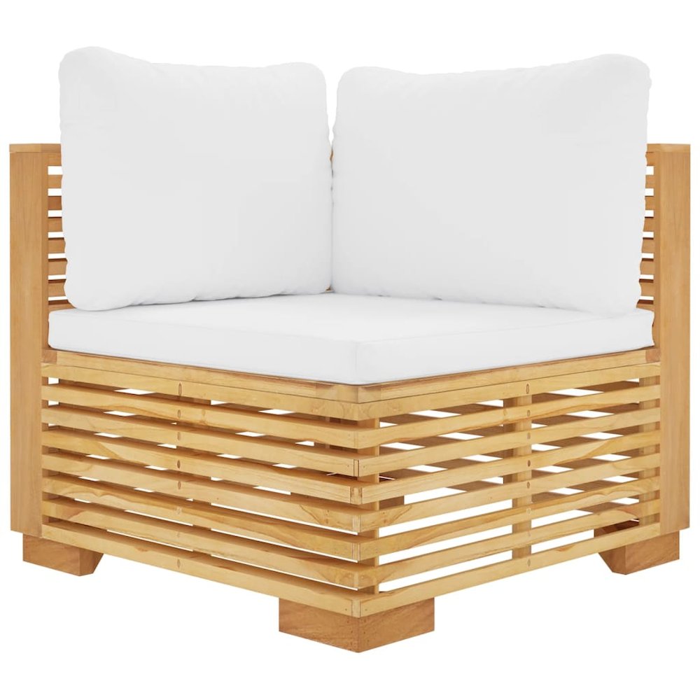 Corner Sofa Teak and Cream Solid Teak Wood, Polyester Medium