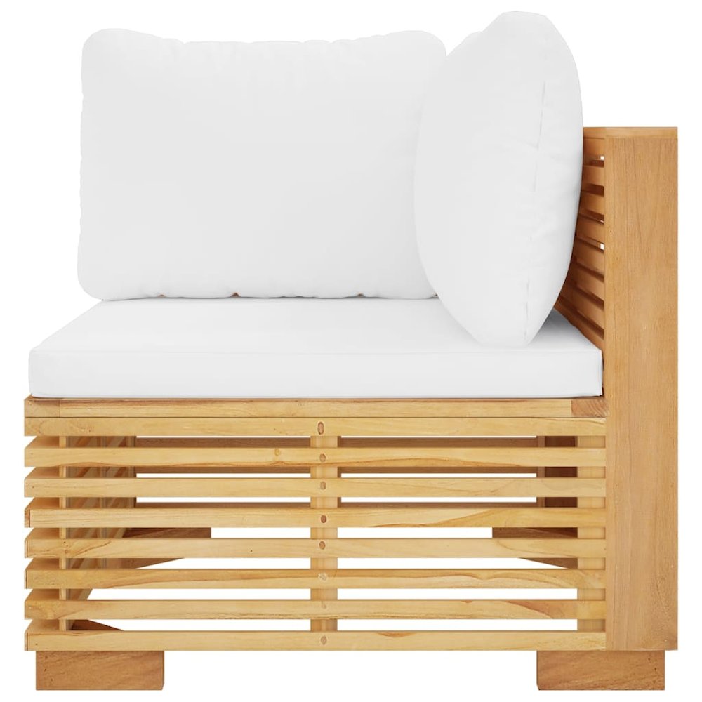 Corner Sofa Teak and Cream Solid Teak Wood, Polyester Medium