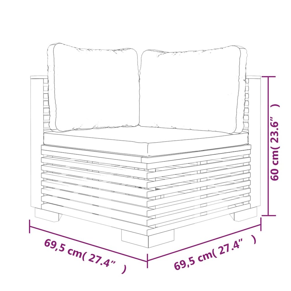 Corner Sofa Teak and Cream Solid Teak Wood, Polyester Medium
