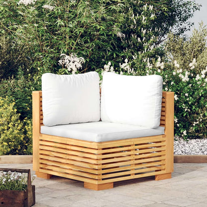 Corner Sofa Teak and Cream Solid Teak Wood, Polyester Medium