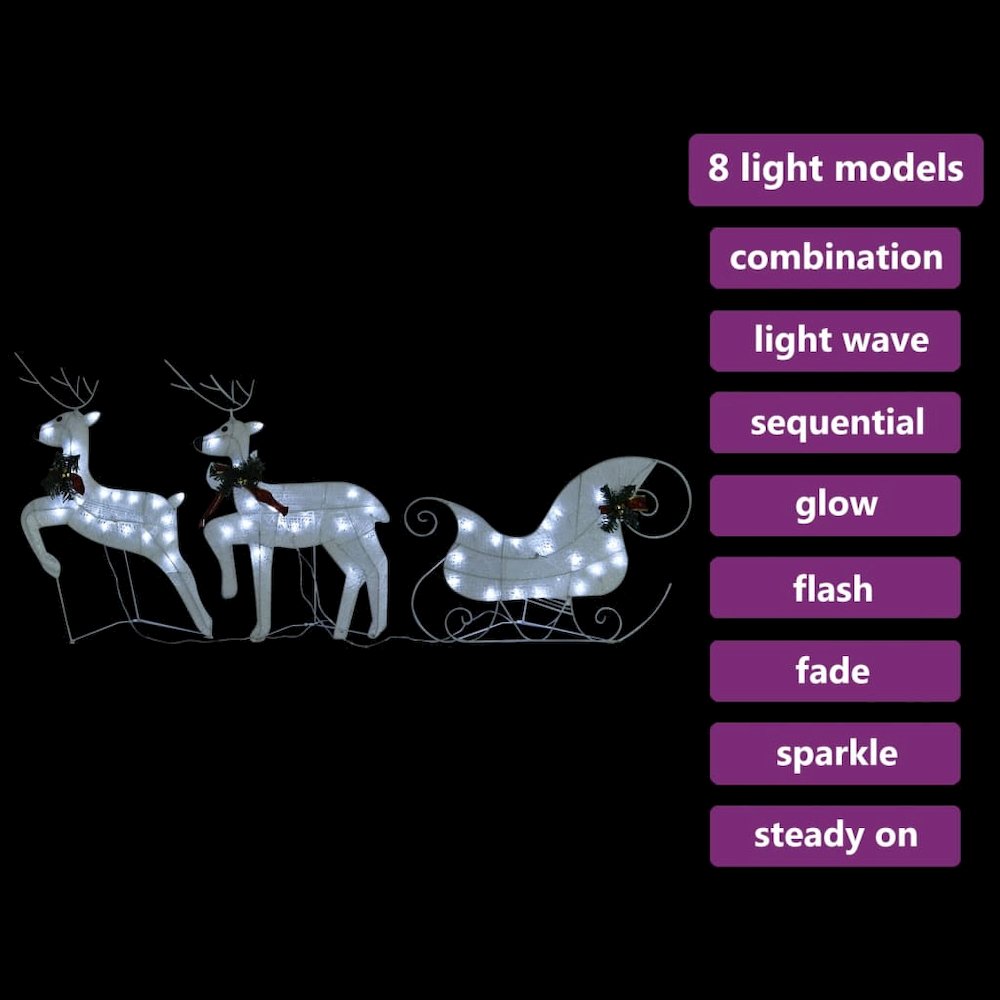 Reindeer And Sleigh Christmas Decoration Set of 2 White
